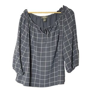 NYCC Navy Plus Size Blue 3/4 Sleeves Tie Front Blouse 2X Nautical Beachy Career